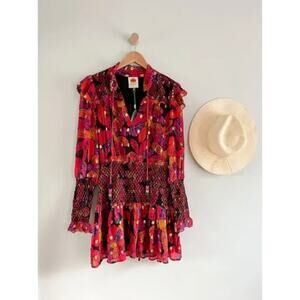 Farm Rio | NWT Heart Daisy Smocked Mini Dress Floral Long Sleeve | Sz XS